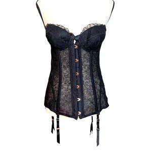 Savage X Fenty Embroidered Lace Corset Black Size Medium Lingerie Boning Bustier